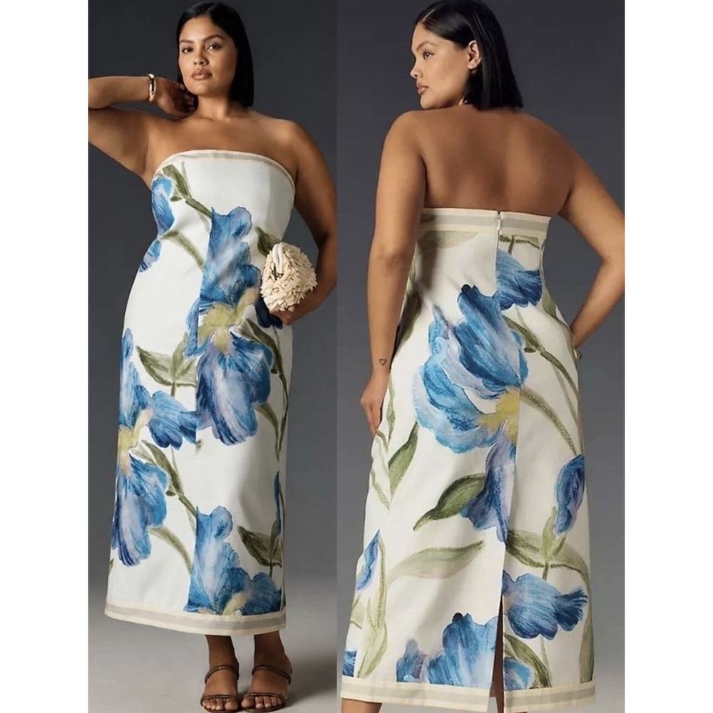 NWT Anthropologie Tess Iris Strapless Autumn Wedding Dress 24W Blue